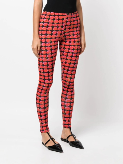 La Doublej Cherry-print Mid-rise Leggings In Black