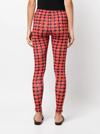 La Doublej Cherry-print Mid-rise Leggings In Black