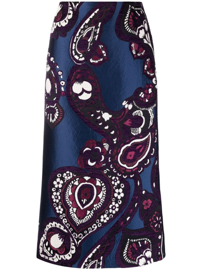 Paisley-embroidered Jacquard Pencil Skirt In Multi