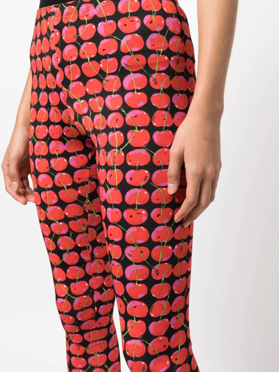 Shop La Doublej Cherry-print Mid-rise Leggings In Black