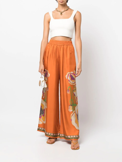 Shop La Doublej Floral-print Silk Palazzo Pants In Orange