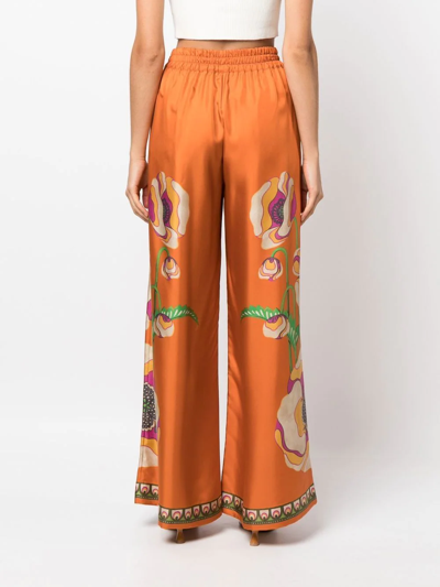 Shop La Doublej Floral-print Silk Palazzo Pants In Orange