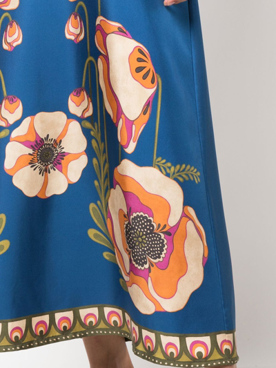 Shop La Doublej Floral-print Long-sleeved Dress In Blue