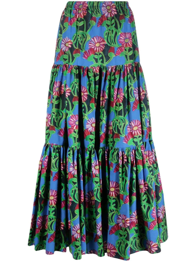 Shop La Doublej Floral-print Tiered Maxi Dress In Green