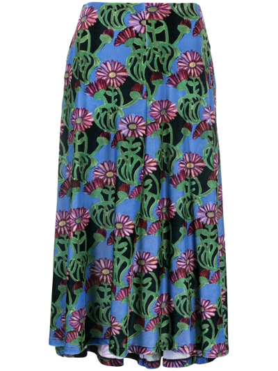 Shop La Doublej Kenny Floral-print Skirt In Grün