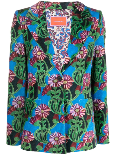 Shop La Doublej Floral-print Single-breasted Blazer In Green