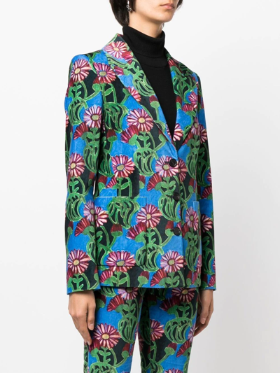 Shop La Doublej Floral-print Single-breasted Blazer In Green