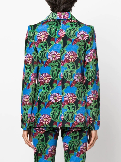 Shop La Doublej Floral-print Single-breasted Blazer In Green