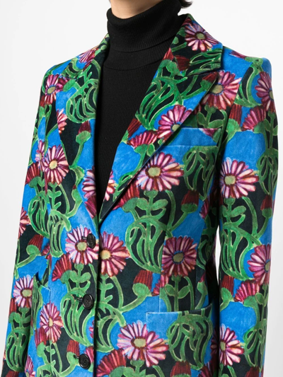 Shop La Doublej Floral-print Single-breasted Blazer In Green