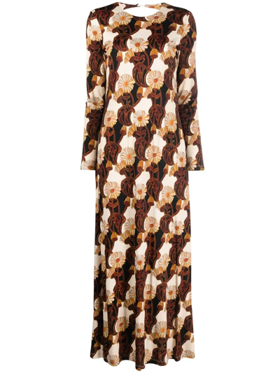 Shop La Doublej Floral-print Shift Dress In Brown