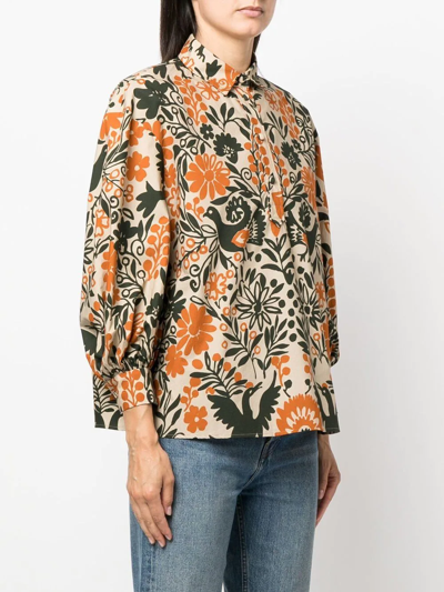 Shop La Doublej Floral-print Puff-sleeves Shirt In Neutrals