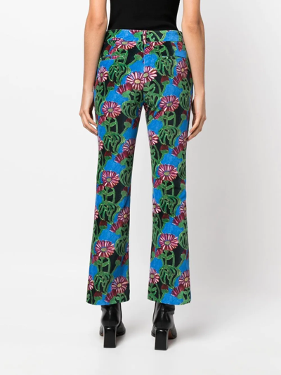 Shop La Doublej Floral-print Flared Trousers In Green