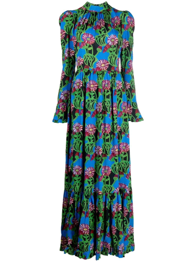 Shop La Doublej Floral-print Tiered Maxi Dress In Green