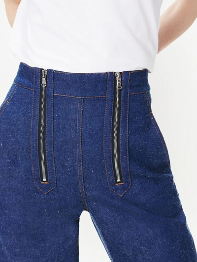 High Waist Zip Detail Speckle Flare Jeans In Serge Blue