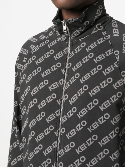 Shop Kenzo Logo Print Zip-up Jacket In Schwarz