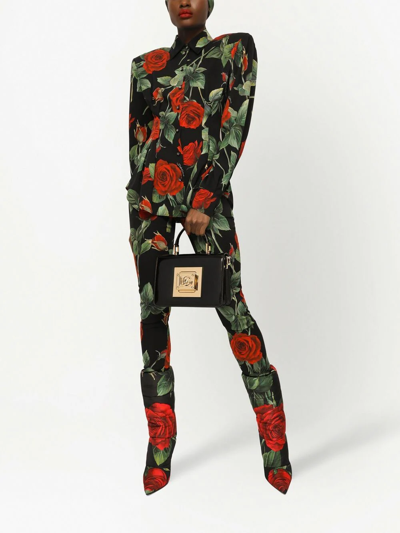 Shop Dolce & Gabbana Shoulder-pad Rose-print Shirt In Black