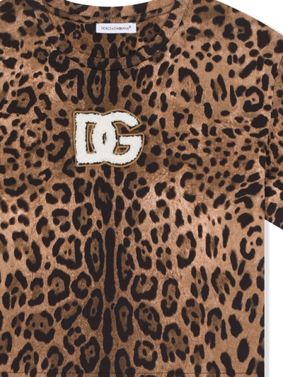 Shop Dolce & Gabbana Leopard-print Cotton T-shirt In Braun