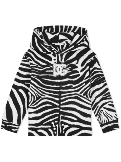Dolce & Gabbana Zebra-print Cotton Hoodie In Weiss