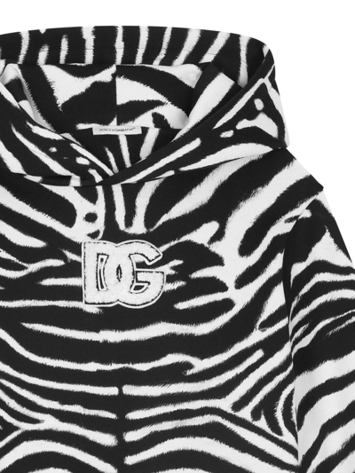 Dolce & Gabbana Zebra-print Cotton Hoodie In Weiss