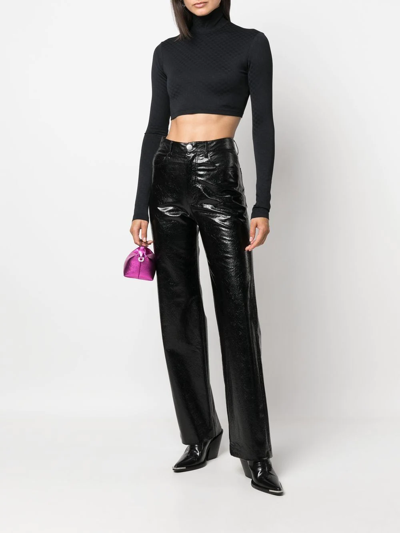 Ambush Monogram-pattern Cropped Stretch-woven Top In Black