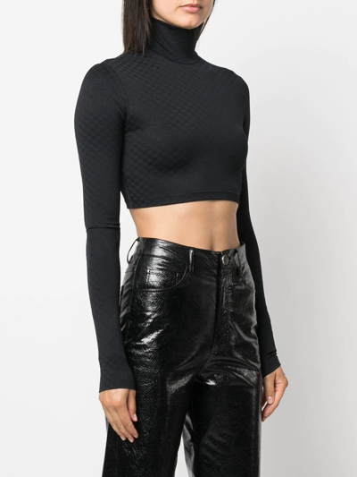 Ambush Monogram-pattern Cropped Stretch-woven Top In Black