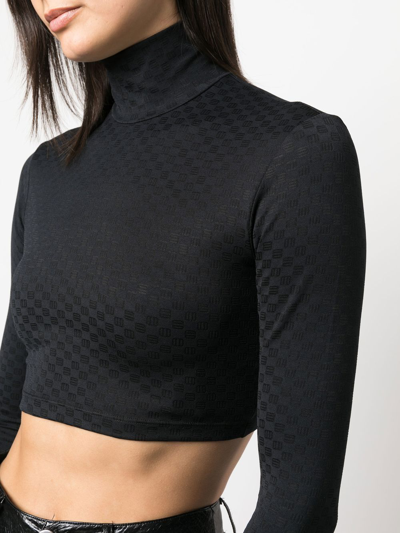 Ambush Monogram-pattern Cropped Stretch-woven Top In Black