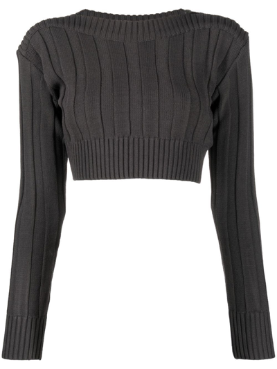 Shop Low Classic Ribbed Cropped Sweater In Grau