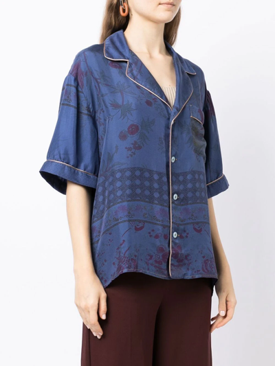 Shop Pierre-louis Mascia Silk Short-sleeve Shirt In Blue