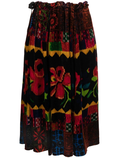 Shop Pierre-louis Mascia Gonna Floral-print Velvet Skirt In Multicolour