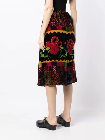 Shop Pierre-louis Mascia Gonna Floral-print Velvet Skirt In Multicolour