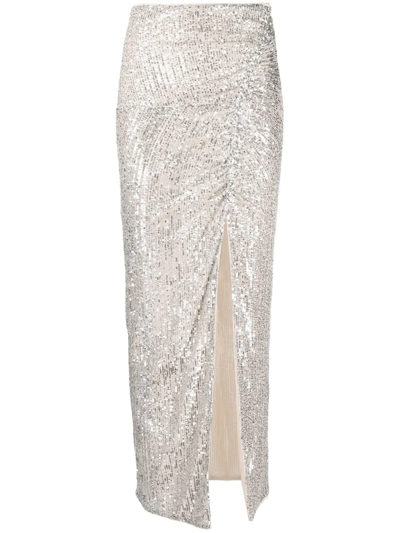 Self-portrait Stretch Sequin-embellished Mesh Maxi Skirt In Neutrals ...