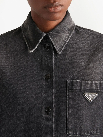 Shop Prada Triangle-logo Denim Shirt In Schwarz