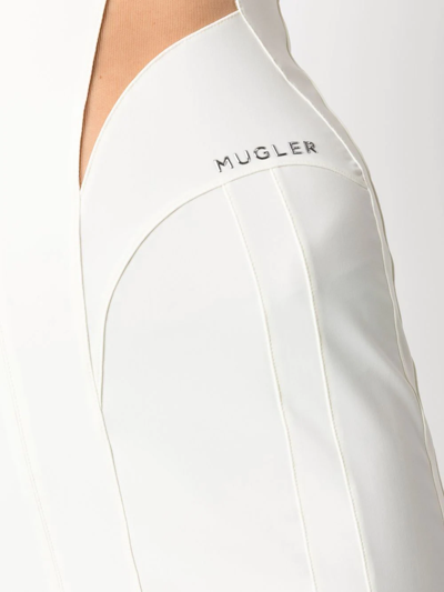 Shop Mugler Logo-plaque Sheer-panel Dress In Nude