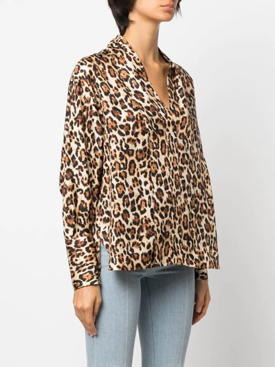 Shop Alberto Biani Leopard-print Satin Shirt In Braun