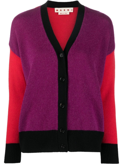 Shop Marni Multi-panel V-neck Cardigan In Violett