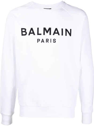 Shop Balmain Logo-print Organic Cotton Sweatshirt In White