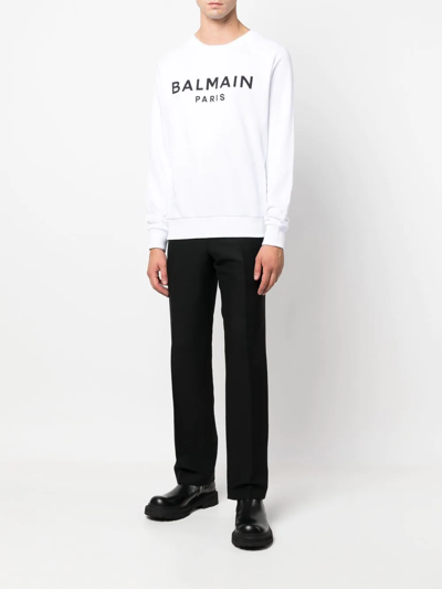 Shop Balmain Logo-print Organic Cotton Sweatshirt In White