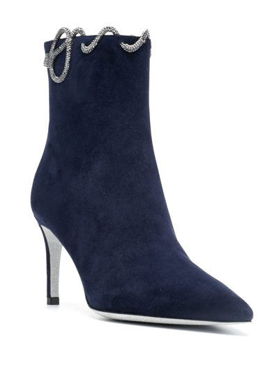 Shop René Caovilla 80mm Rhinestone-embellished Ankle Boots In Blau