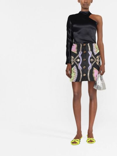 Shop Versace Graphic-print Medusa Head Button Skirt In Black