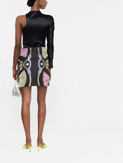 Shop Versace Graphic-print Medusa Head Button Skirt In Black