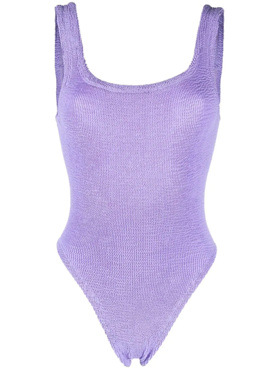 Shop Hunza G Square-neck Crinkle Swimsuit In Violett