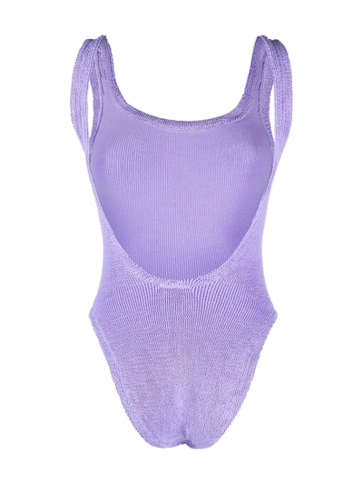 Shop Hunza G Square-neck Crinkle Swimsuit In Violett