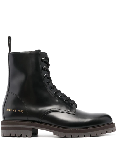 Shop Common Projects Side Logo-print Lace-up Boots In Schwarz