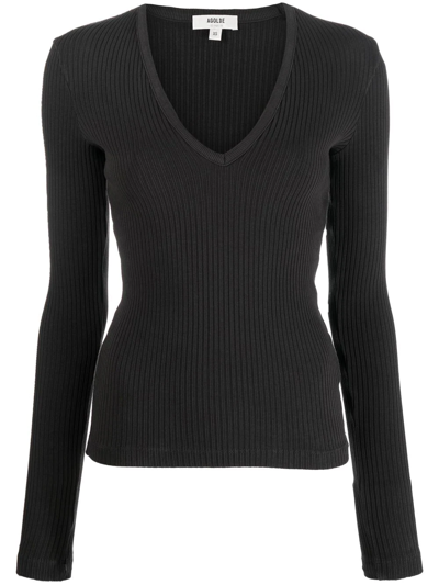 Shop Agolde Ribbed V-neck Sweater In Grau