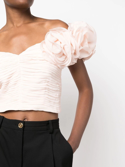Shop Magda Butrym Puff-sleeve Cropped Top In Rosa