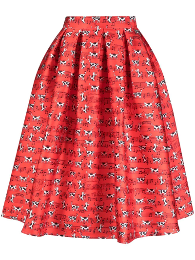 Shop Alessandro Enriquez Graphic-print Satin Midi Skirt In Rot