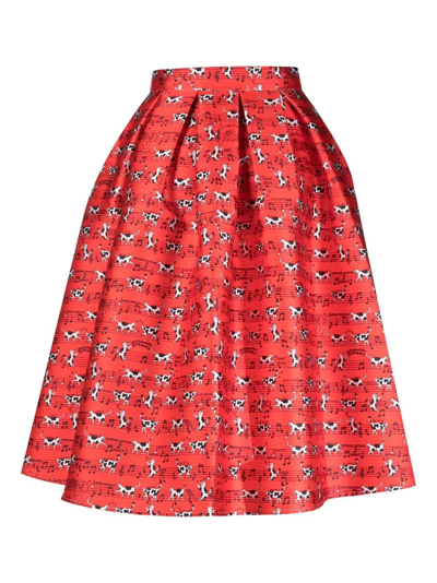 Shop Alessandro Enriquez Graphic-print Satin Midi Skirt In Rot