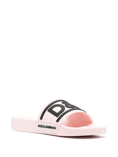 Shop Dolce & Gabbana Logo-print Rubber Slides In Rosa