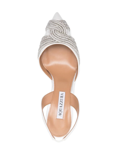 Aquazzura Gatsby 75 Crystal-embellished Satin Slingback Pumps In White