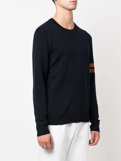 Shop Zegna Stripe-detail Crew-neck Wool Jumper In Blue